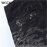 MCCKLE New Black Jeans Men 100% Cotton Dragon Pattern Brand Designer Mens Printed Jeans Slim Fit Denim Mens Jeans Joggers Q1413