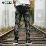 MCCKLE New Black Jeans Men 100% Cotton Dragon Pattern Brand Designer Mens Printed Jeans Slim Fit Denim Mens Jeans Joggers Q1413