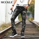 MCCKLE New Black Jeans Men 100% Cotton Dragon Pattern Brand Designer Mens Printed Jeans Slim Fit Denim Mens Jeans Joggers Q1413