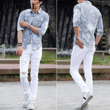 MCCKLE Fashion White Ripped Jeans Men With Holes Skinny Famous Designer Brand Slim Fit Destroyed Torn Jean Pants mens jeans