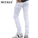MCCKLE Fashion White Ripped Jeans Men With Holes Skinny Famous Designer Brand Slim Fit Destroyed Torn Jean Pants mens jeans
