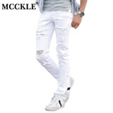 MCCKLE Fashion White Ripped Jeans Men With Holes Skinny Famous Designer Brand Slim Fit Destroyed Torn Jean Pants mens jeans