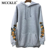 MCCKLE Embroider Hoodies 2018 Spring Hooeded Sweatshirt Women Flower Long Sleeve Pullover Streetwear Big Pocket Fleece Hoodies