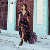 MCCKLE 2017 Women Summer V Neck Vintage Boho Long Maxi Floral National Chiffon Dress Party Beach Dress Floral Sundress