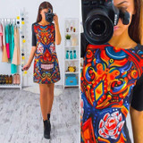 MCCKLE 2017 Women Dress Vintage Printed Short Sleeve Slim Party Dresses Vestidos Ladies Mini Fashion club dress