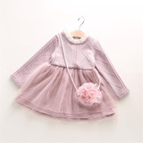 MBBGJOY 2-6years Baby Girls Knitted Dress Winter Autumn Kids Tutu Dresses Long-sleeved Baby Girl Toddler Clothing Knit Mesh
