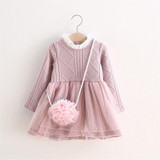 MBBGJOY 2-6years Baby Girls Knitted Dress Winter Autumn Kids Tutu Dresses Long-sleeved Baby Girl Toddler Clothing Knit Mesh