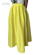 Maxi Long Skirt Floor Length Ladies High Waisted Skirts Women Neon Yellow Black Saias Longa 2018 Femininas Formal Jupe Femme