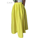 Maxi Long Skirt Floor Length Ladies High Waisted Skirts Women Neon Yellow Black Saias Longa 2018 Femininas Formal Jupe Femme