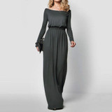 Maxi Long Dress Female 2018 Summer Solid Elegant Loose Long Sleeve Retro Slash Neck Casual High Waist Cotton Dresses Vestido