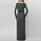 Maxi Long Dress Female 2018 Summer Solid Elegant Loose Long Sleeve Retro Slash Neck Casual High Waist Cotton Dresses Vestido