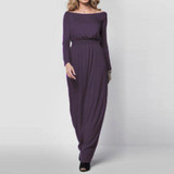 Maxi Long Dress Female 2018 Summer Solid Elegant Loose Long Sleeve Retro Slash Neck Casual High Waist Cotton Dresses Vestido