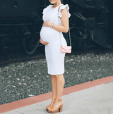 Maternity White Flounced Knee-Length Bodycon  Dress
