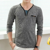 Liseaven Fashion Men V Neck Long Sleeve T-Shirt  2016 New Slim Fit Streetwear Camisetas Brand Tee Tops for Men