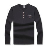 Liseaven autumn new men's long sleeved T-shirt v neck button decorated casual streetwear long sleeve t shirt men top tees