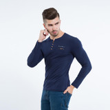 Liseaven autumn new men's long sleeved T-shirt v neck button decorated casual streetwear long sleeve t shirt men top tees