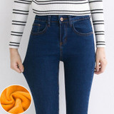 LinsDenim Woman Thick Velvet Warm Jeans Winter Elastic Skinny Denim Pants High Waist Jeans Female Stretch Pencil Pants For Women