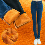 LinsDenim Woman Thick Velvet Warm Jeans Winter Elastic Skinny Denim Pants High Waist Jeans Female Stretch Pencil Pants For Women