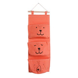 Linen 3 Pockets Hanging Bag Waterproof Behind Door Wall Mounted Storage Bag Clothing Wardrobe Cartoon Storage Hanging Organizers