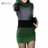 Stylish 2017 Women's Turtleneck Patchwork Mini Sweater Dress