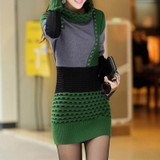 Stylish 2017 Women's Turtleneck Patchwork Mini Sweater Dress