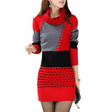 Stylish 2017 Women's Turtleneck Patchwork Mini Sweater Dress
