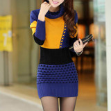 Stylish 2017 Women's Turtleneck Patchwork Mini Sweater Dress