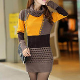 Stylish 2017 Women's Turtleneck Patchwork Mini Sweater Dress