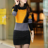 Stylish 2017 Women's Turtleneck Patchwork Mini Sweater Dress