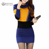 Stylish 2017 Women's Turtleneck Patchwork Mini Sweater Dress
