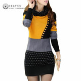 Stylish 2017 Women's Turtleneck Patchwork Mini Sweater Dress