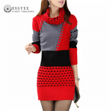Stylish 2017 Women's Turtleneck Patchwork Mini Sweater Dress