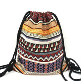 LilyHood Women's Boho Chic Aztec Fabric Drawstring Backpack