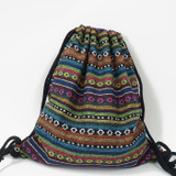 LilyHood Women's Boho Chic Aztec Fabric Drawstring Backpack