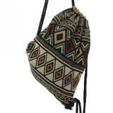 LilyHood Women's Boho Chic Aztec Fabric Drawstring Backpack