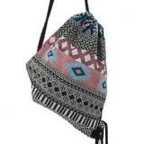 LilyHood Women's Boho Chic Aztec Fabric Drawstring Backpack