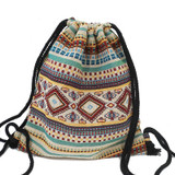 LilyHood Women's Boho Chic Aztec Fabric Drawstring Backpack