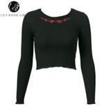 White Floral Embroidery Knitted Crop Top for Women - Autumn 2017