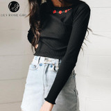 White Floral Embroidery Knitted Crop Top for Women - Autumn 2017