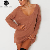 V Neck Off Shoulder Women's Sweater - Casual Autumn Winter Top