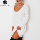 V Neck Off Shoulder Women's Sweater - Casual Autumn Winter Top