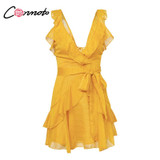 Lily Rosie Girl Yellow Ruffled Bohemian Beach Dress for Women