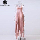 Lily Rosie Girl Pink Asymmetrical Maxi Dress for Summer Parties