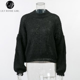 Elegant Red Lantern Sleeve Knitted Sweater for Women - Lily Rosie