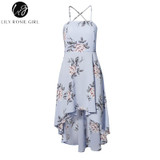 Stylish Blue Floral Print Strapless Boho Beach Dress for Women