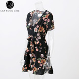 Lily Rosie Black Boho Floral Mini Dress for Summer Parties