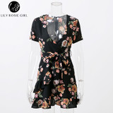 Lily Rosie Black Boho Floral Mini Dress for Summer Parties
