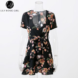 Lily Rosie Black Boho Floral Mini Dress for Summer Parties