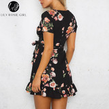 Lily Rosie Black Boho Floral Mini Dress for Summer Parties