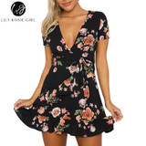 Lily Rosie Black Boho Floral Mini Dress for Summer Parties